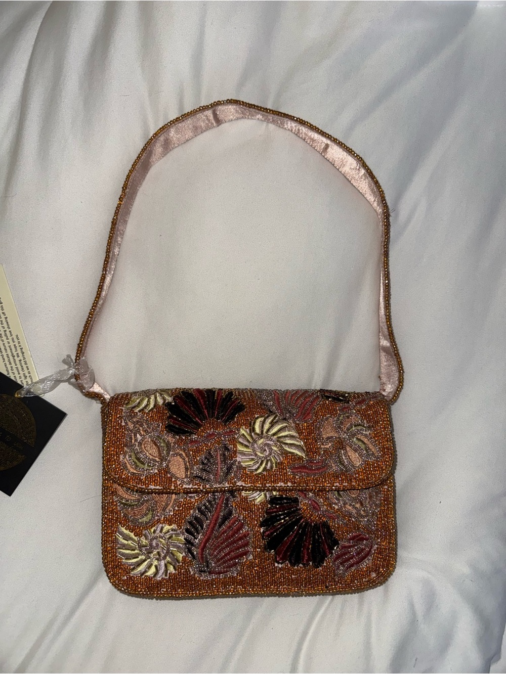 Beaded Shoulder Bag with Shell and Floral Design Handmade in India New with Tags